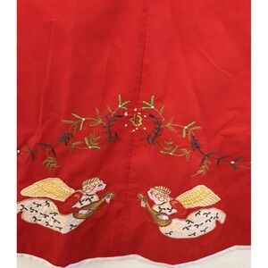 TREE SKIRT Vintage Hand Made 3-D Beautiful Christmas Tree Embroidery Angels red